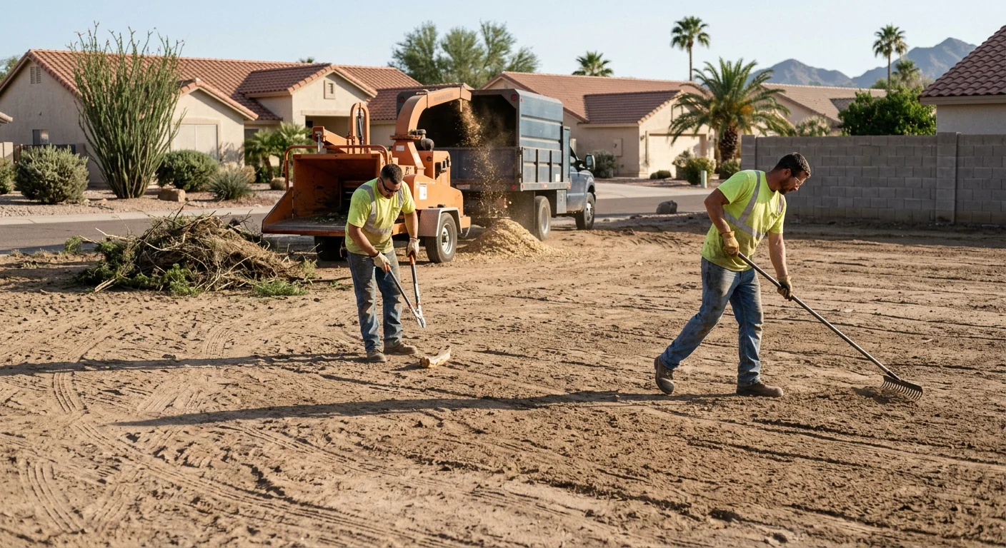 Cleared and leveled lot after brush removal on an Arizona property