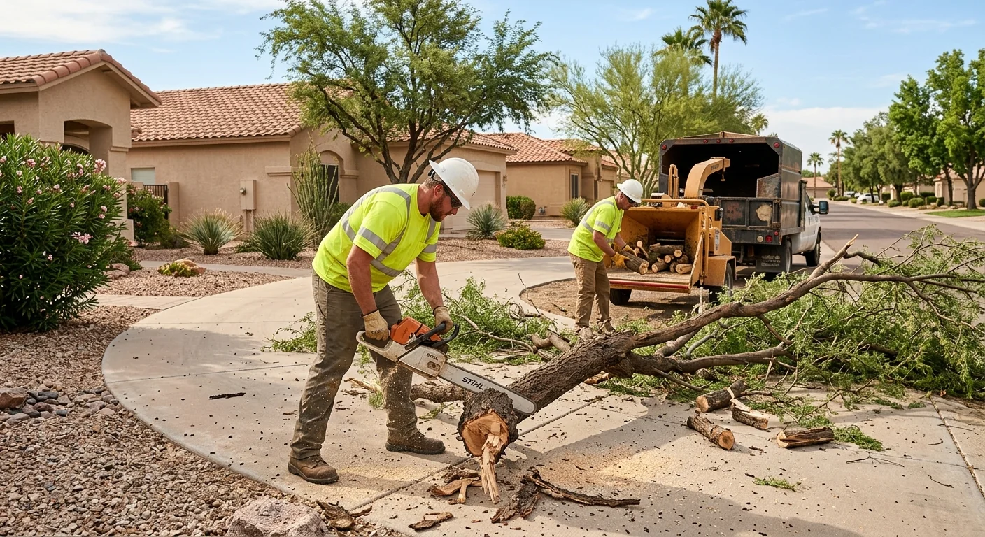 Fallen branch cleared from a residential driveway after monsoon winds