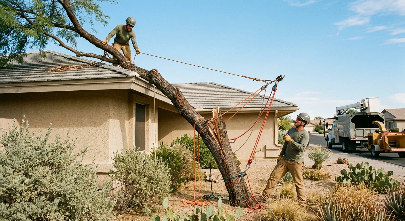 Monsoon-Split Mesquite Removal Near a Sun City Rooftop