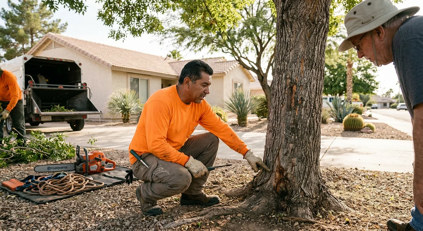 Close inspection of a cracked trunk revealing internal decay