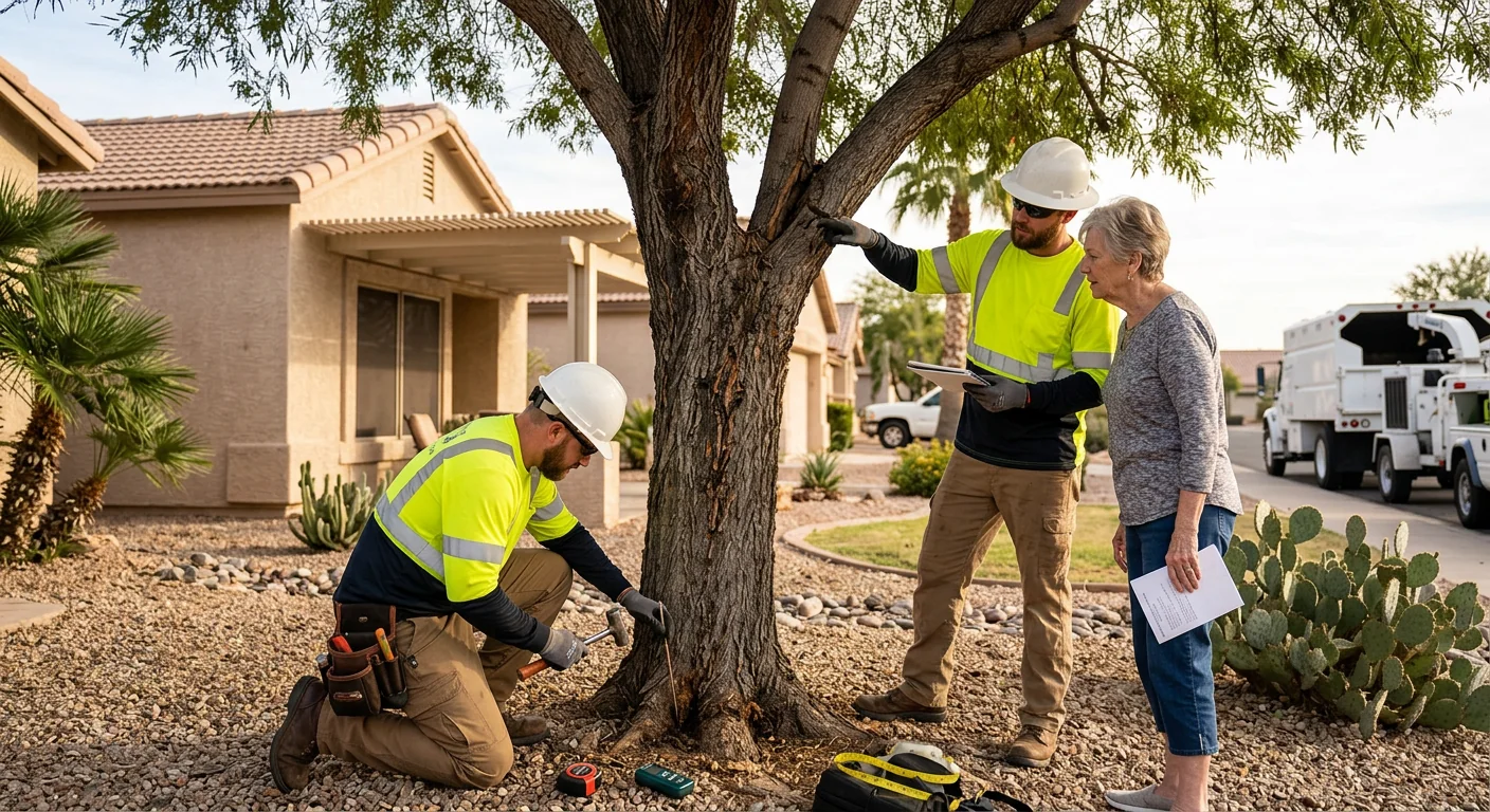 Stump grinder removing tree stump from a residential yard in Sun City