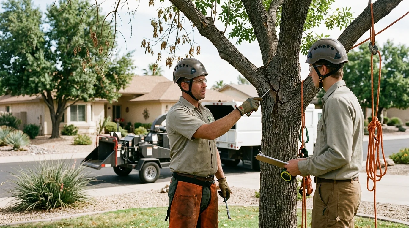 Specialist applying deep-root fertilization treatment to a desert tree