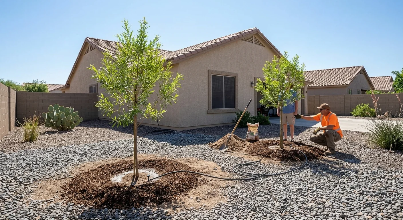 Desert-Adapted Shade Tree Planting for a Sun City Backyard