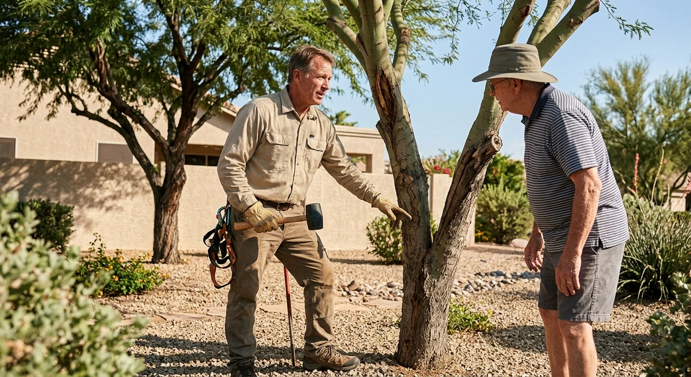 Crew amending caliche soil before planting a desert tree