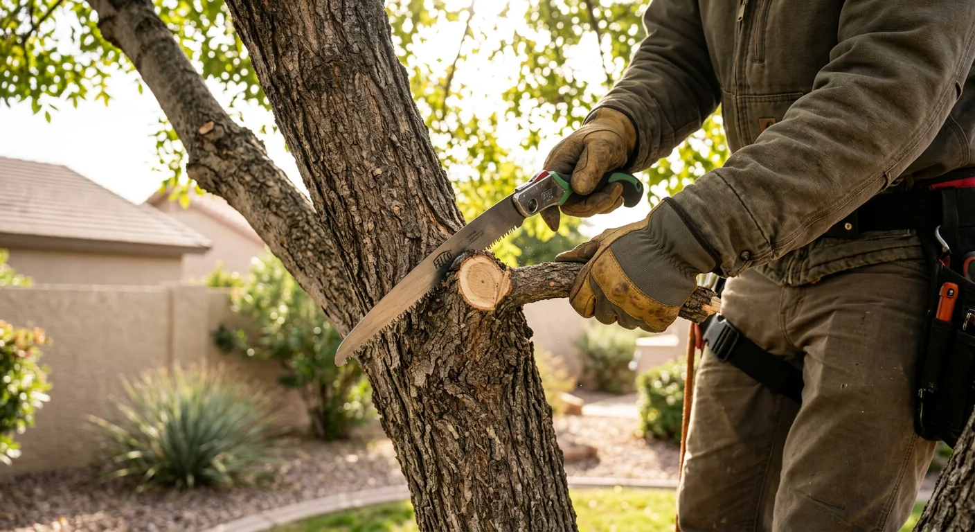 Crown Thinning on Mature Ash in a Sun City Backyard