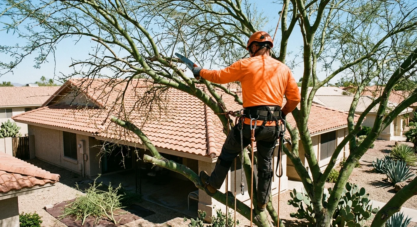 Deadwood Removal on a Palo Verde Overhanging a Roof